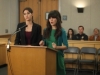 NEW GIRL:  Nick's girlfriend Julia (guest star Lizzy Caplan, L) helps Jess (Zooey Deschanel, R) fight a traffic ticket in the "Jess and Julia" episode of NEW GIRL airing Tuesday, Jan. 31 (9:00-9:31 PM ET/PT) on FOX.  ©2012 Fox Broadcasting Co.  Cr:  Patrick Wymore/FOX