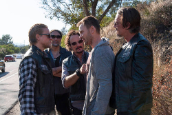 SONS OF ANARCHY--Toad's Wild Ride -- Episode 507 (Airs Tuesday, October 23, 10:00 pm e/p) -- Pictured: (L-R) Charlie Hunnam as Jackson 'Jax' Teller,Jimmy Smits as Nero Padilla, Kim Coates as Alex 'Tig' Trager, Joel McHale as Warren, Tommy Flanagan as Filip 'Chibs' Telford  -- CR: Prashant Gupta/FX