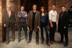 Pictured: (l-r) Donald Sutherland as Dorn, Richard Flood as Tommy McConnel, William Fichtner as Carl Hickman, Gabriella Pession as Eva Vittoria, Tom Wlaschiha as Sebastian Berger and Marc Lavoine as Louis Bernard -- (Photo by: Dusan Martincek/NBC)