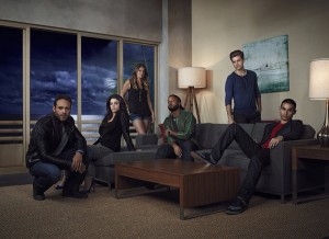 The cast of Graceland: (l-r) Aaron Tveit as Mike Warren, Vanessa Ferlito as Charlie Lopez, Serinda Swan as Paige Arkin, Brandon Jay McLaren as Dale Jakes, Daniel Sunjata as Paul Briggs, Manny Montana as Johnny Tuturro -- (Photo by: James Minchin III/USA Network)