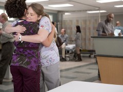 Zoey and Marta hug. Isn't Zoey the best friend ever?
