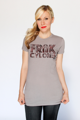 "The Cylons were created by man. They evolved. They rebelled. There are many copies. And they have a plan." Throughout the series, we found ourselves saying Frakkin Toasters or Frak Cylons quite often! If you did, too, you'll love this new BSG shirt, available at Comic-Con and online, highlighting this much used phrase adorned with distressed foil.