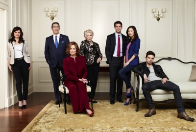 POLITICAL ANIMALS -- Season: 2012 -- Pictured: (l-r) Carla Gugino as Susan Berg, Ciaran Hinds as Bud Hammond, Sigourney Weaver as Elaine Barrish, Ellen Burstyn as Margaret, James Wolk as Doug Hammond, Brittany Ishibashi as Anne Ogami, Sebastian Stan as TJ Hammond -- (Photo by: Andrew Eccles/USA Network)