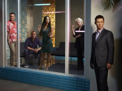 Season: 7 -- Pictured: (l-r) Bruce Campbell as Sam Axe, Coby Bell as Jesse Porter, Gabrielle Anwar as Fiona Glenanne, Sharon Gless as Madeline Westen, Jeffrey Donovan as Michael Westen