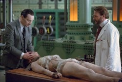 Grayson soothes his creation before she is subjected to Van Helsing's serum.