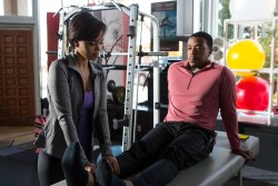 Seems Hank is trying to get more than another session of physical therapy from Zuri (Sharon Leal).