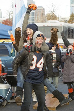 Fiona and Mike having a great time tailgating at the Bears game with his family.