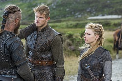 Ragnar (Fimmel) has an emotional encounter with Bjorn and Lagertha (Winnick).