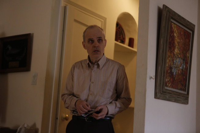 Skeevers is wary of Philip, aka Ted, at first.