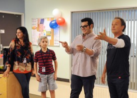 THE COMEDIANS -- "Red, White & Working Blue" Episode 111 (Airs Thursday, June 18, 10:00 pm e/p) -- Pictured: (l-r) Ida Darvish as Stacy, Jake Ryan as Adam, Josh Gad as Josh, Billy Crystal as Billy. CR: Ray Mickshaw/FX.