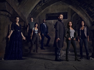 SLEEPY HOLLOW: L-R: Pandora (Shannyn Sossamon), Joe Corbin (Zach Appleman), Betsy Ross (Nikki Reed), Agent Reynolds (Lance Gross), Ichabod Crane (Tom Mison), Abbie (Nicole Beharie) and Abbie (Nicole Beharie). SLEEPY HOLLOW Season Three premieres Monday, Oct.1 (9:00-10:00 PM ET/PT) on FOX. ©2014 Fox Broadcasting Co. CR: Michael Lavine/FOX