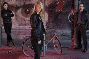 L-R: Rupert Friend as Peter Quinn, Claire Danes as Carrie Mathison, and Mandy Patinkin as Saul Berenson in the current season of Homeland