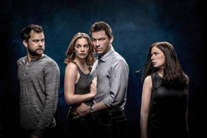 L-R: Joshua Jackson as Cole Lockhart, Ruth Wilson as Alison Lockhart, Dominic West as Noah Solloway, and Maura Tierney as Helen Solloway in The Affair