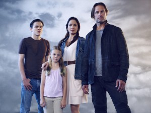 COLONY -- Season:1 -- Pictured: (l-r) Alex Neustaedter as Bram Bowman, Isabella Crovetti-Cramp as Grace Sullivan, Sarah Wayne Callies as Katie Bowman, Josh Holloway as Will Bowman -- (Photo by: Justin Stephens/USA Network)