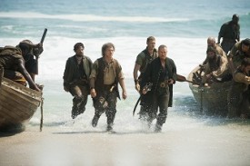Here comes trouble! Flint and his men arrive on Teach's island