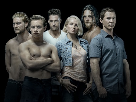 (l to r): Jake Weary, Finn Cole, Scott Speedman, Ellen Barkin, Ben Robson and Shawn Hatosy.