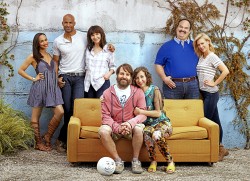 Season 2 cast of The Last Man on Earth: L-R: Cleopatra Coleman, Boris Kodjoe, Mary Steenburgen, Will Forte, Kristen Schaal, Mel Rodriguez, and January Jones. Photo credit: Mary Ellen Matthews/FOX