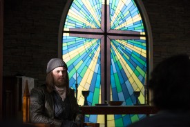 This shot of Jesus in front of the cross in the church is a bit eerie, don't you think?