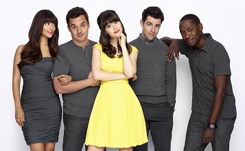 NEW GIRL: L-R: Hannah Simone, Jake Johnson, Zooey Deschanel, Max Greenfield and Lamorne Morris.