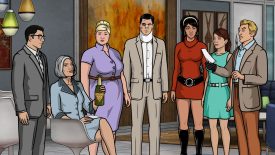 ARCHER -- "The Figgis Agency" -- Episode 701 (Airs Thursday, March 31, 10:00pm e/p) Pictured: (l-r) Cyril Figgis (voice of Chris Parnell), Malory Archer (voice of Jessica Walter), Pam Poovey (voice of Amber Nash), Agent Sterling Archer (voice of H. Jon Benjamin), Agent Lana Kane (voice of Aisha Tyler), Cheryl (voice of Judy Greer), Agent Ray Gillette (voice of Adam Reed). CR: FX