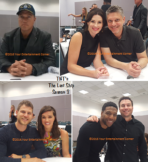 Clockwise: Adam Baldwin, Bridget Regan and Steven Kane, Jocko Sims and Hank Steinberg, and Travis Van Winkle and Marissa Neitling
