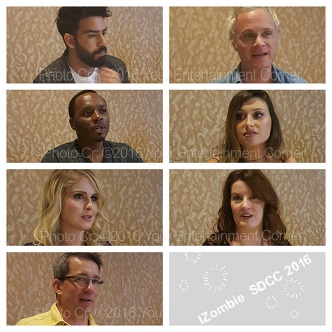 In order: Rahul Kohli, David Anders, Malcolm Goodwin, Aly Michalka, Rose McIver, Diane Ruggiero, and Rob Thomas