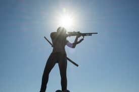 Michonne takes aim and misses but practice makes perfect. Right?